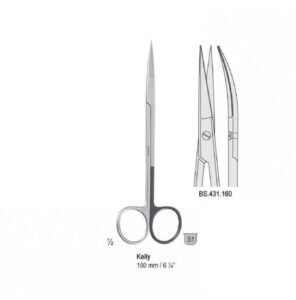 Scissors Kelly cur. 160mm one blade serrated — Surgery dental instrument by Falcon Medical
