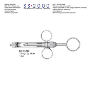 SS-2000 Syringe manual aspirating 3-ring 1.8ml. metric