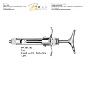 Brass Series Syringe manual aspirating breech loading with T-handle 1.8ml. metric