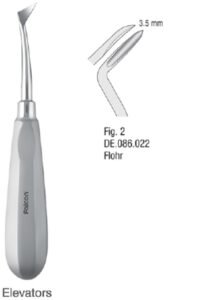 Elevator Flohr Thumb-Grip handle left fig. 2 — Extraction dental instrument by Falcon Medical