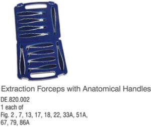 Extraction forceps with anatomical handle set of 11